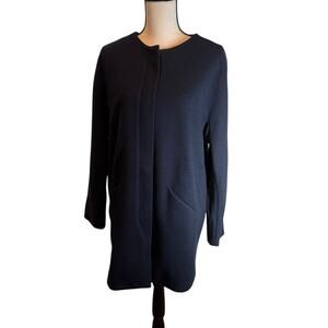 Jade Melody Tam Navy Blue Wool Blend Collarless Longline Coat Large‎ Minimal